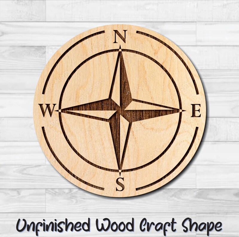 Nautical Compass 2 Unfinished Wood Shape Blank Laser Engraved Cut Out Woodcraft Craft Supply COM-002